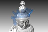 Buddastatue mit transparent dargestellter Krone als separates Bauteil.