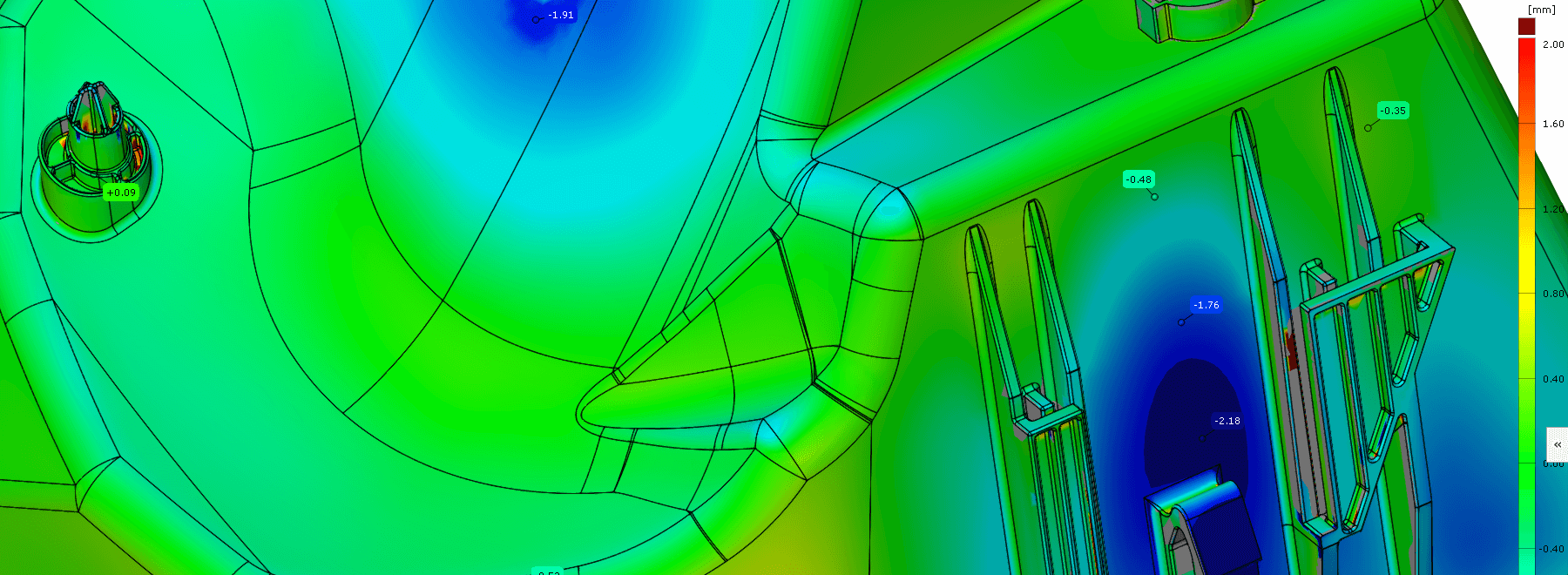 Im 3D-Soll-Ist-Vergleich kann man sehr gut Einfallstellen erkennen